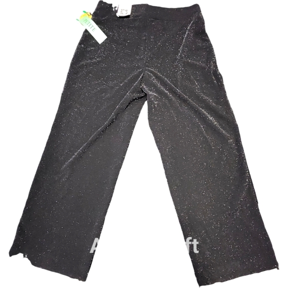 Anne Klein Black Glitter Wide-Leg Petite Pull-on Pants - Picture 2 of 7